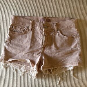 7 For All Mankind Denim Cut Off Frayed Hem Pink Light Wash Shorts Zip FlySize 27